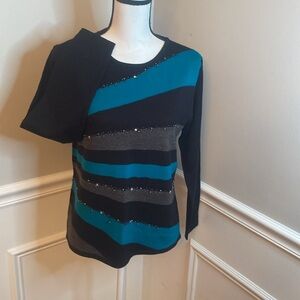 Striped Sweater size medium black and teal cozy fall